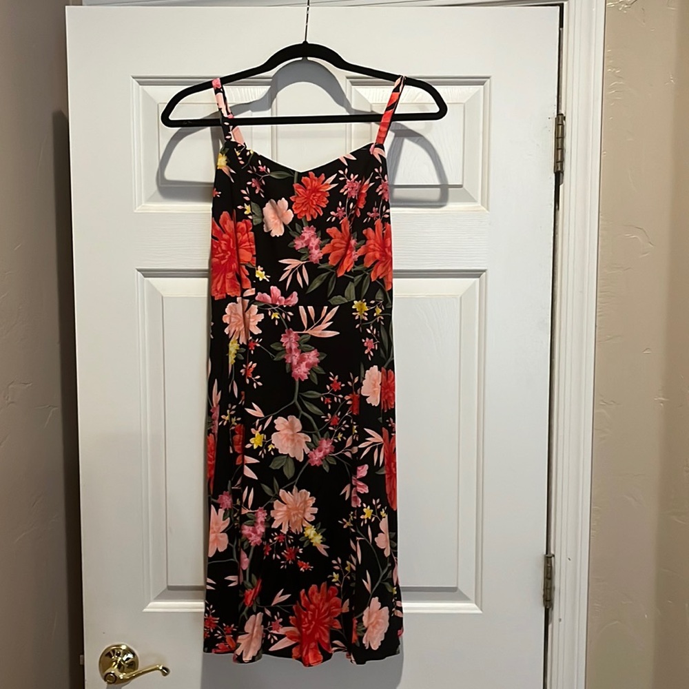 Black floral, fit and flare, camisole summer dress